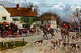 Famous Inn Paintings - The Hunt Outside The Old Bull Inn